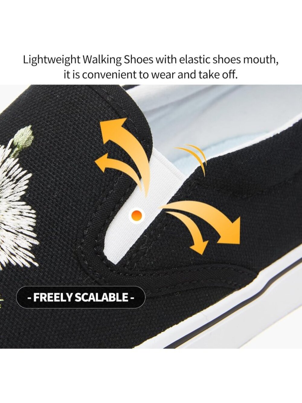 Women's Black Embroidery Flower Comfortable Low Top Slip on Loafer Sneaker Shoes - Picture 6 of 6